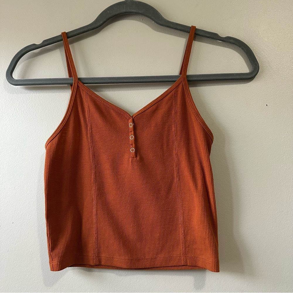 Urban Revivo Rust Terracotta Orange Ribbed Snap Front Camisole Top Size 4 Y2K